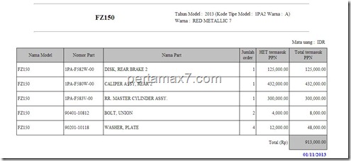 price list RDB yamaha new vixion