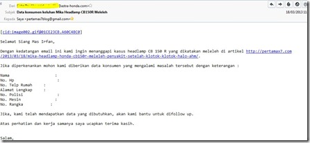 headlamp honda CB150R meleleh