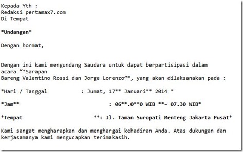 undangan YIMM sarapan bareng rossi dan lorenzo