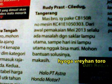 lampu depan Honda CB150R tidak dapat dimatikan
