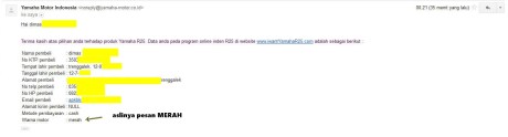 email konfirmasi indent online yamaha YZF-R25 biru
