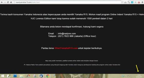 indent online yamaha YZF-R15 resmi ditutup