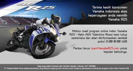 indent online yamaha YZF-R25 ditutup sementara