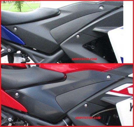 perbedaan body samping yamaha R25 biru vs merah