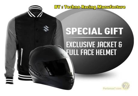 jaket dan helm ekslusife suzuki satria F black predator