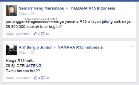 harga R15 Jateng naik