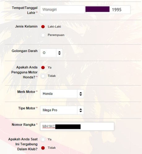 FORM REGISTRASI ONLINE HONDA BIKERS DAY 2014 B
