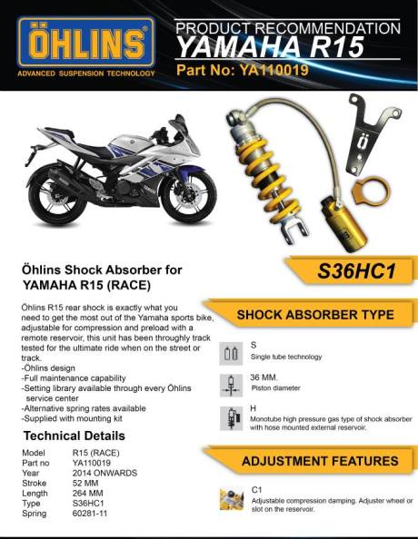 ohlins for yamaha R15 brocure