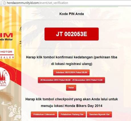 Konfirmasi kedatangan honda bikers day 2014 2