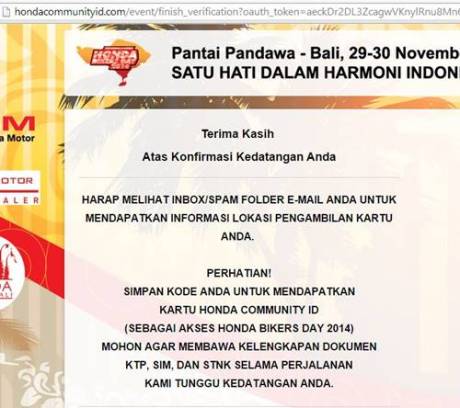 Konfirmasi kedatangan honda bikers day 2014 5