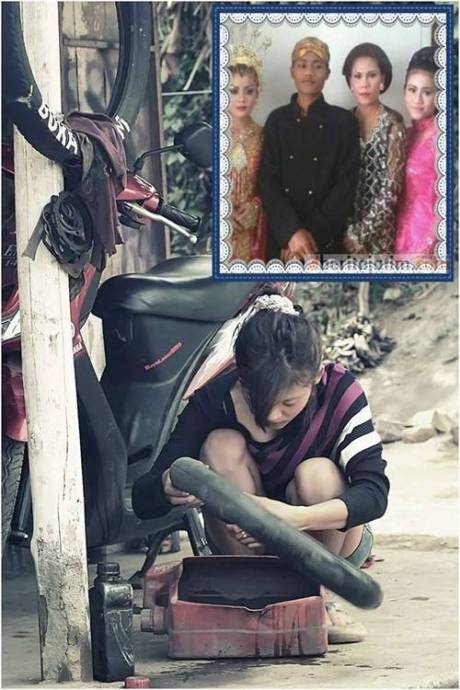 Nanik Cewek Cantik Penambal ban di Malang sudah menikah ternyata seorang yatim