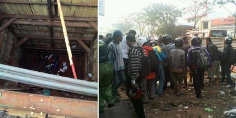 Pengendara motor terperosok saluran air di cibubur 2