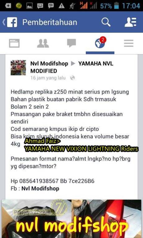 Yamaha New Vixion pakaii lampu kawasaki Z250 3