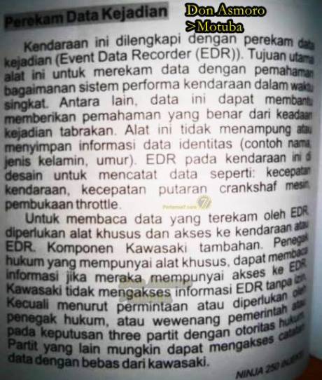 kawasaki event data recorder or EDR on Ninja 250 FI