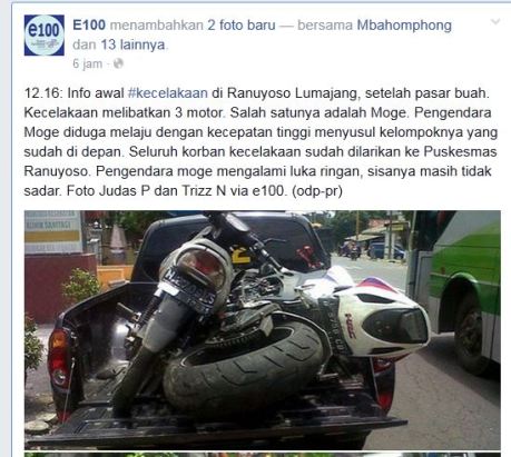 Honda CBR1000RR Fireblade 2012 tubruk 2 motor di lumajang karena Ketinggalan Rombongan