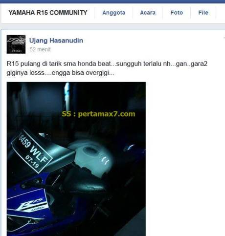 yamaha R15 ngelos tidak bisa oper gig ditarik honda beat