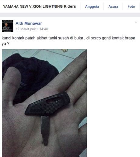 kunci kontak yamaha new vixion patah akibat tutup tangki macet