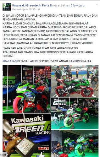 kawasaki greentech jual team balap karena IRS bukan kejurnas lagi