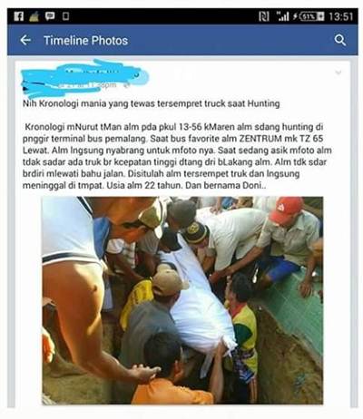 pemburu foto bus tewas tersambar truk