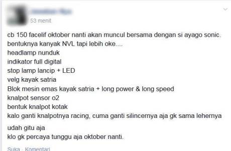 boocoran info honda CB150R facelift 2015 meluncur oktober 2015