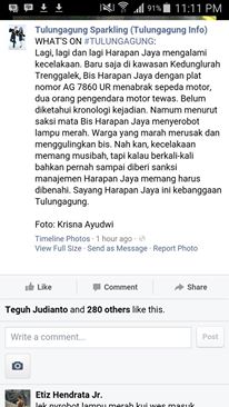 Bus Harapan Jaya terobos lampu merah Tabrak Motor , Hancur di Hakimi masa 03Pertamax7.com