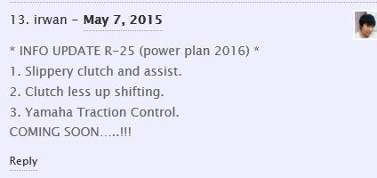 Gosip Yamaha R25 terbaru 2016 pakai slipper cluth dan traction control