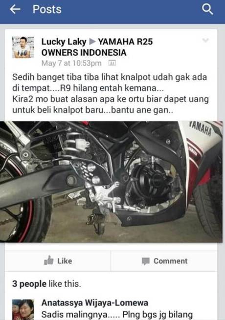 kanlpot R9 yamaha R25 di gondol maling