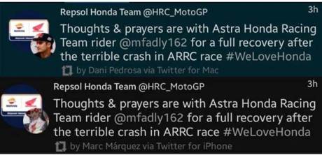 doa marquez dan pedrosa untuk kesembuhan m fadli kecelakaan kaki