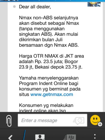 harga yamaha nmax non abs Rp.23,5 otr pulau jakarta