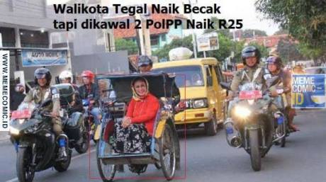 walikota tegal naik becak dikawal satpol PP naik yamaha R25