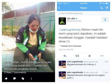 Beredar Foto Go-Jek Wanita di pukuli tukang ojek, Ternyata kecelakaan tunggal 1