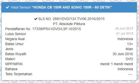 Iklan Honda Sonic 150R dan CB150R facelift 2015 lolos lembaga Sensor Film, indikasi kuat Lahir bareng  pertamax7.com