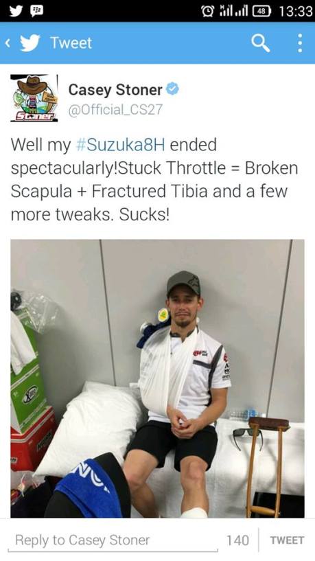 Stoner Crash Keras di Suzuka 8 Hours, Tulang Belikat Patah Tulang Kering Retak karena Gas Nyantol 05 Pertamax7.com