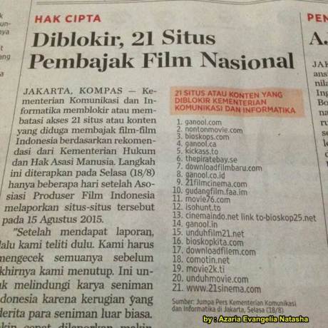 Ganool dan 20 situs download film di blokir Kemkominfo