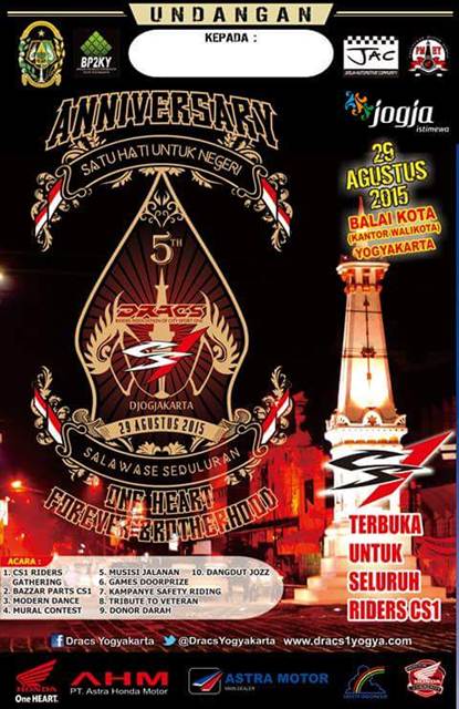 Undangan 5 tahun Anniversary DRACS Jogja terbuka untuk Seluruh Rider Honda CS102 Pertamax7.com