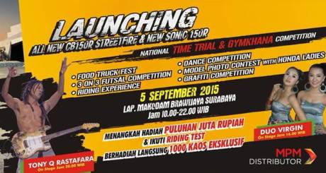 Ayo Nonton Grand Launching All New Honda CB150R dan New Sonic 150R 5 September 2015 ada Toni Q Rastafara  pertamax7.com