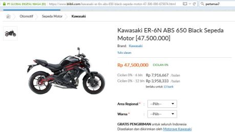 Harga Kawasaki ER-6N ini cuma Rp.47,5 juta pertamax7.com