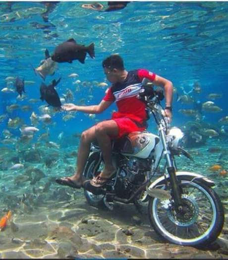 honda CB tenggelam di umbul ponggok klaten