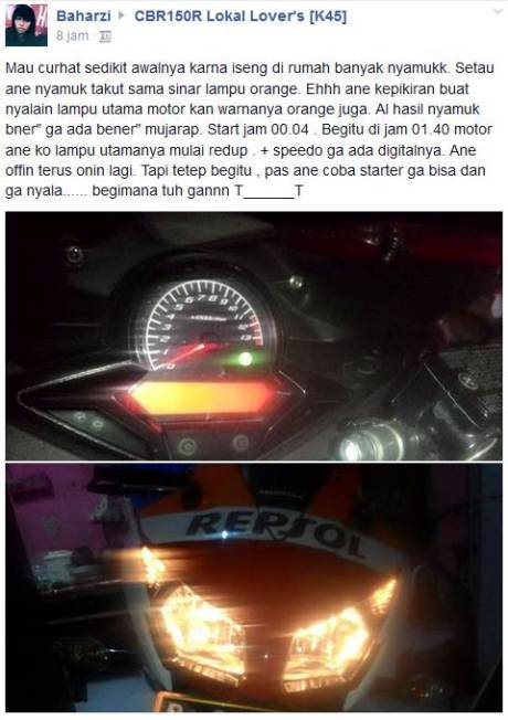 Kala Honda CBR150R buat Ngusir Nyamuk, Akinya tekor pertamax7.com