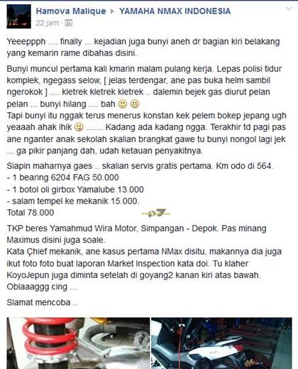 Yamaha NMax Klotok-klotok karena Bearing Oblak 07 pertamax7.com