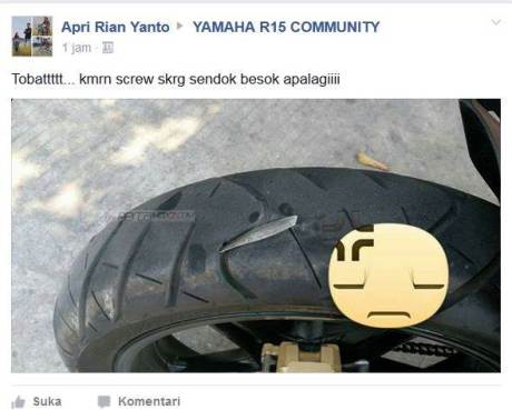 Kala Sendok makan nancep di ban Belakang Yamaha R15, sakitnya tuh disini pertamax7.com