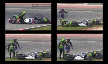 Pol Espargaro Ngomel Karena Ditubruk Hector Barbera sambil tunjuk mata pertamax7.com