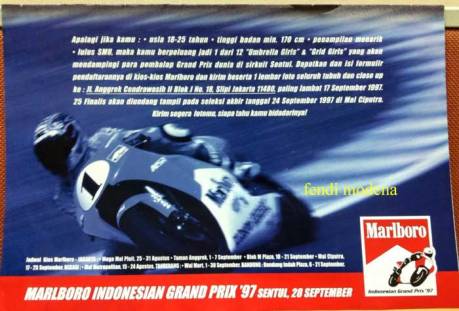 Intip Brosur Lowongan Umbrella Girls & Grid Girls Motogp Indonesia 1997, di 2017 gimana yak pertamax7.com