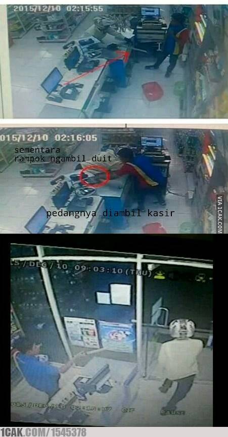 Aksi Kasir Indomaret Gagalkan Rampok Amatir jadi Viral , Rekaman CCTV sudah izin perampok belum pertamax7.com
