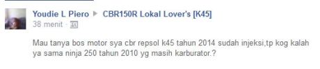 keluhan Honda CBR150R lokal sudah Injeksi Kalah dengan Kawasaki Ninja 250R yang masih Karbu [ HIBURAN ] pertamax7.com