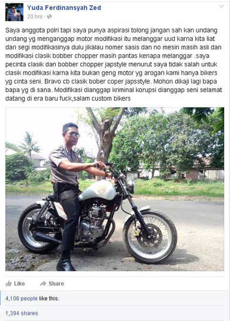 Suka Motor Kustom, Anggota Polisi Ini minta Undang-undang Modifikasi sembarangan di Kaji Ulang pramax7.com